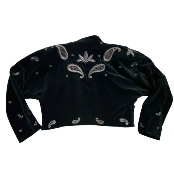 Laurel Vintage Velvet Embroidered Paisley Crop Bolero Jacket 40 Medium Black - Picture 3 of 7